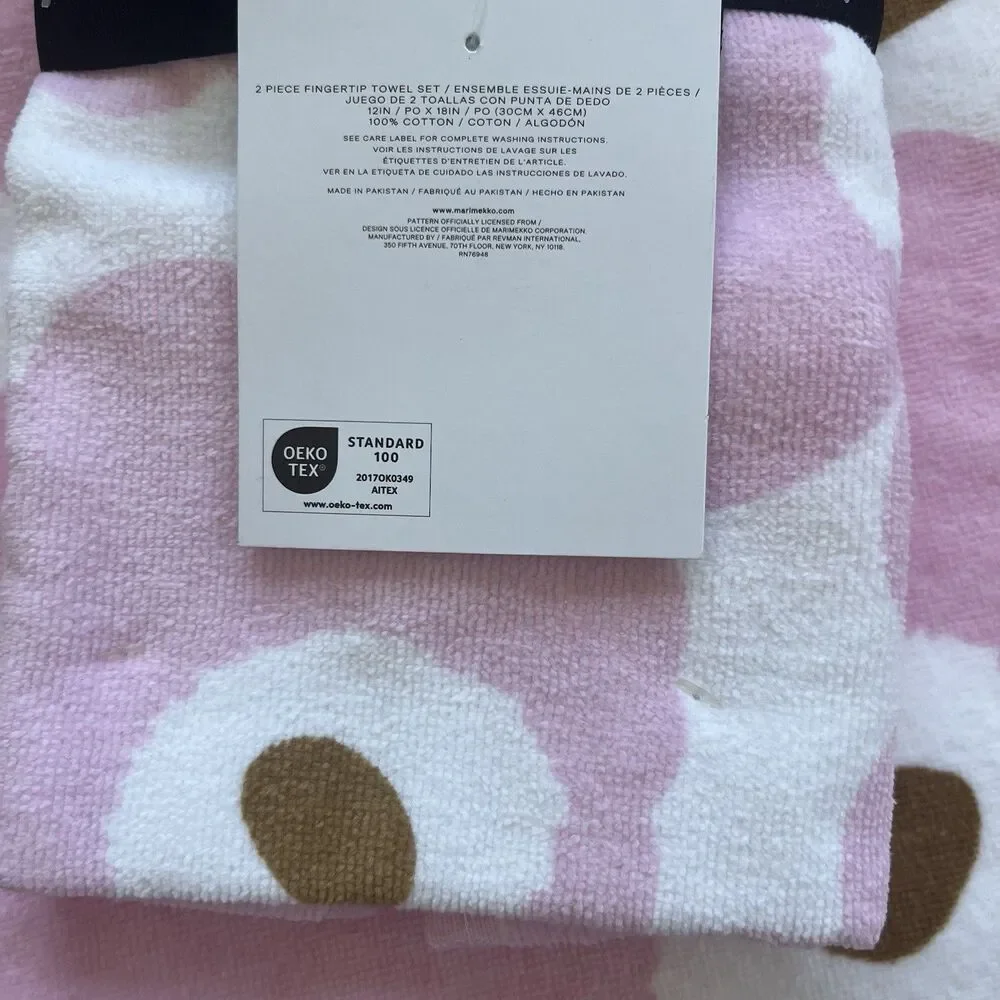 Marimekko Unikko 4 piece Towel Set Pink White Poppy Floral Bath Hand Fingertip
